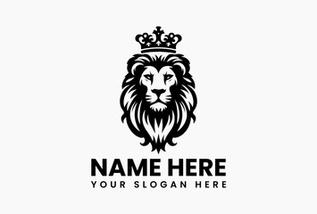 Obraz premium Powerful tribal lion head design adorned with a striking crown and decorative elements. Ethnic art concept