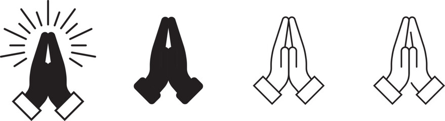 folded hands request help. Folded hands icons set. Request for help. Gratitude. Pray