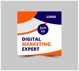 Social Media Post Design Template Blue And Orange Digital Marketing Banner For Business Corporate Modern Vector Illustration
