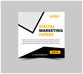 Social Media Post Design Template Black And Yellow Digital Marketing Banner For Business Corporate Modern Vector Illustration