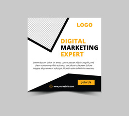 Social Media Post Design Template Black And Yellow Digital Marketing Banner For Business Corporate Modern Vector Illustration