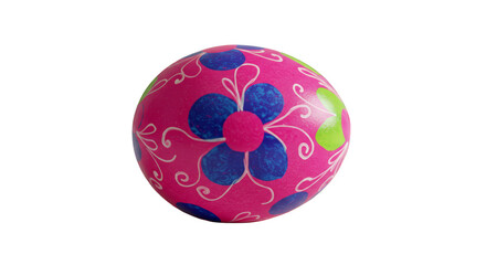 Isolated Pink Floral Decorated Easter Egg with White Background
