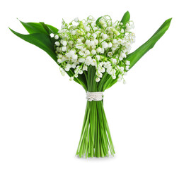Bouquet of beautiful lily of the valley flowers isolated on white