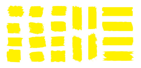 Yellow brush stroke set isolated on background. Rectangle Brush stroke, ink paint brush, grunge box.  Brush stroke vector. Yellow marker strokes set with brush texture. vector illustration.