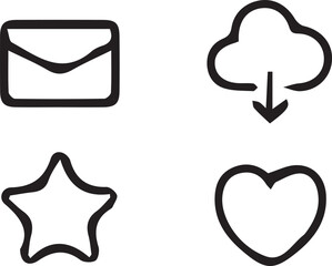 Communication and Connection: A set of clean, bold vector icons representing key digital interaction and connection, perfect for web and graphic design, evoking simplicity and accessibility.