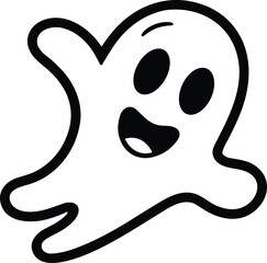 Playful Halloween Ghost Line Art Vector – Cute Cartoon Spirit Illustration