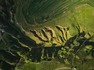 Aerial View Eroded Green Hills