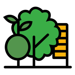 Urban Elements Vector Illustration with Tree, Building, and Traffic Symbols