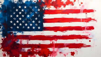 Abstract American Flag Painting Red, White, and Blue Patriotism