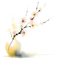 Hand-Painted Watercolor Flowers in a Vase. Yellow Blooms in a Light-Filled Morning. Art for print. Watercolor painting.