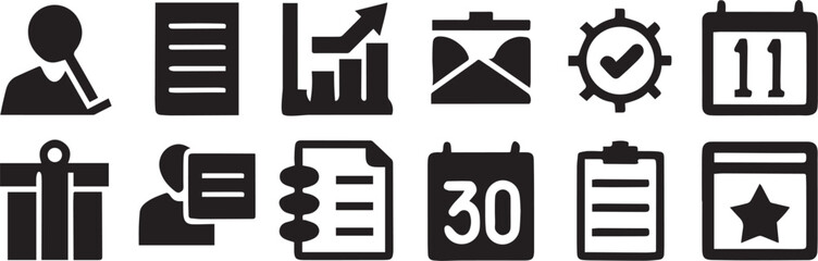 Isolated Project And Task Management Icon Set, Editable Black Stroke, Modern Style, Workflow Symbols, Productivity Elements, Task Planning Icons, Minimal Vector Design, Clean Line Art Illustration