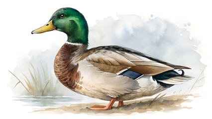 Obraz premium mallard duck watercolor clipart illustration