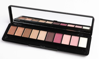 Eyeshadow palette with mirror isolated on white