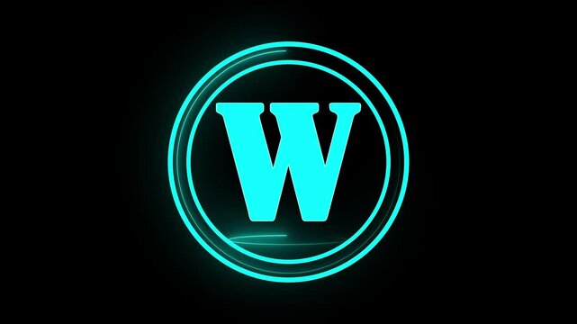 letter W .3D Rendering. Glow Alphabet Number in sphere .Animation Video Template For Your Business letter W from metallic cubes, 3D letter animation chroma key black screen background. 4k