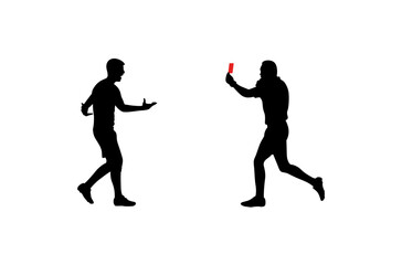 A referee is showing a card to a player on a football field vector.