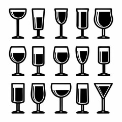 Minimalist Vector Drink Glasses Icon Set.