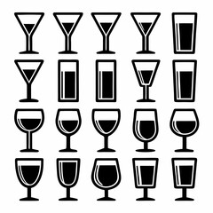 Minimalist Vector Drink Glasses Icon Set.