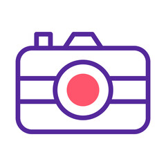 Minimalist Camera Icon Design in Purple Outline with Pink Lens Circle Center