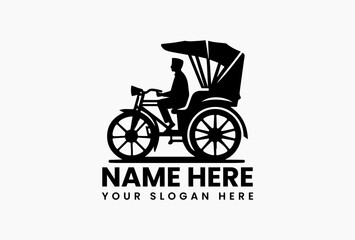 Fototapeta premium Vintage style black and white cycle rickshaw vector art representing traditional Southeast Asian transport 