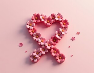 Obraz premium Pink Flower Heart Ribbon Breast Cancer Awareness Symbol
