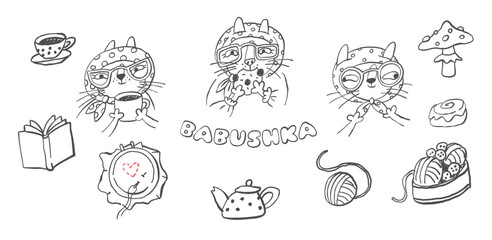 Babushka Cats – Funny Hand Drawn Cozy Sketches