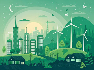 Green Energy Building Plan Vector | Sustainable Architecture Blueprint