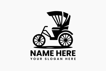 Vintage style black and white cycle rickshaw vector art representing traditional Southeast Asian transport  