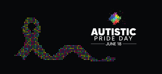 Autistic Pride Day 18 June dotted colorful awareness ribbon vector poster