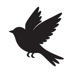 Minimalist Black Bird Silhouette Flying Left with Wings Mid-Flap and Fanned Tail on Light Neutral Background

