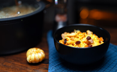 Freshly Cooked Chicken Pilaf Served in Bowl.