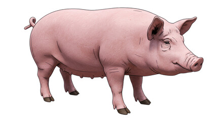 Isolated Pink Pig Standing on White Background