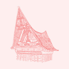 indonesian bugis house traditional line art illustration