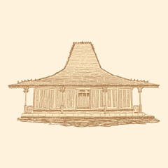 indonesian java joglo house traditional line art illustration