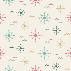 Retro sunburst and wave pattern in Palm Springs colors