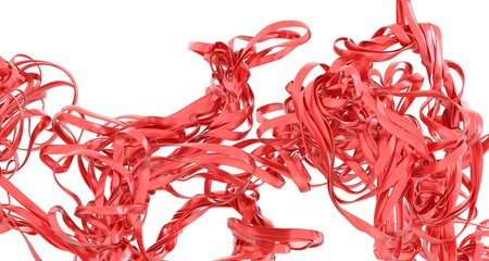 Red metallic ribbons create a dynamic, abstract swirl. Perfect for modern designs.