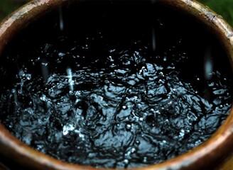 During heavy rain, water cascades from overflowing gutters.