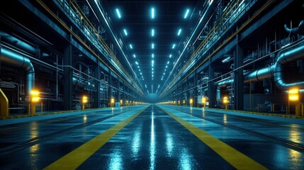 Fototapeta premium Industrial tunnel with neon lighting