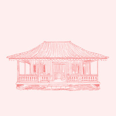 betawi house traditional line art illustration
