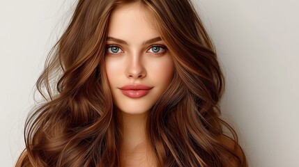 Fototapeta premium A beautiful woman with long, flowing hair and striking blue eyes, exuding confidence.