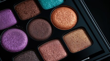 "Ultra-Realistic Shimmery Eyeshadow Palette with Vibrant Metallic Colors in Black Case"

