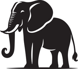 Black vector illustration of a wild elephant silhouette, perfect for animal and nature-themed designs
