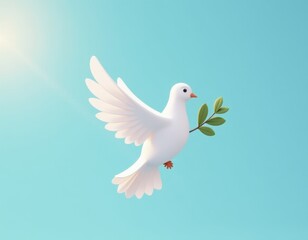 Fototapeta premium White Dove of Peace with Olive Branch - 3D Render.