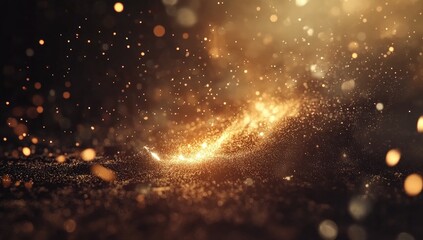 Obraz premium Golden, glittering particles on dark surface