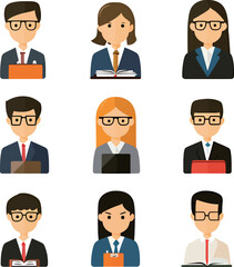 Diverse group of business professionals in a flat design style.