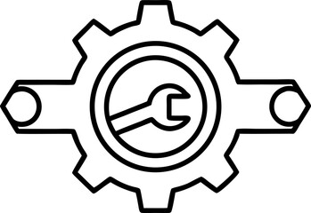 Wrench Inside Gear Line Art Vector Illustration 