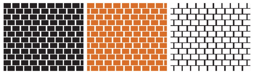 Brick wall icon set in three colors. Vector illustration.