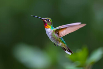 Fototapeta premium Stunning Hummingbird in Mid-Air, Showcasing Its Iridescent Plumage and Rapid Wingbeats in a Lush Natural Setting, Vibrant Wallpaper