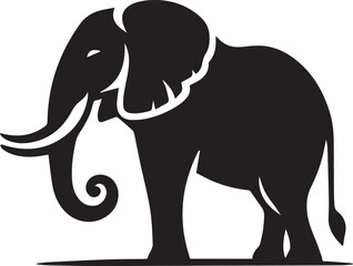 Black vector illustration of a wild elephant silhouette, perfect for animal and nature-themed designs
