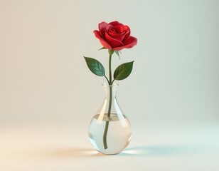 Fototapeta premium Single Red Rose in Glass Vase - Minimalist Floral Still Life