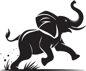 Black vector illustration of a wild elephant silhouette, perfect for animal and nature-themed designs
